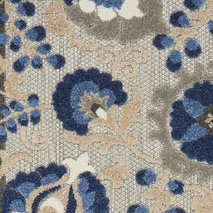 5' X 8' Blue And Gray Floral Indoor Outdoor Area Rug