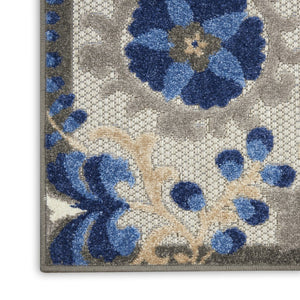 5' X 8' Blue And Gray Floral Indoor Outdoor Area Rug