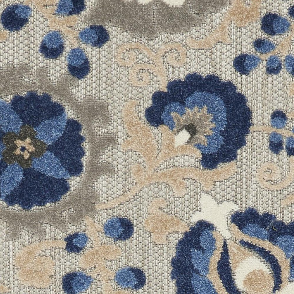 5' X 8' Blue And Gray Floral Indoor Outdoor Area Rug
