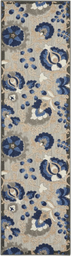 5' X 8' Blue And Gray Floral Indoor Outdoor Area Rug