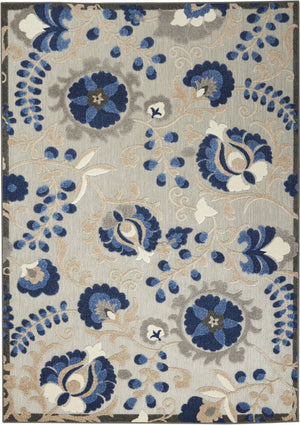 5' X 8' Blue And Gray Floral Indoor Outdoor Area Rug