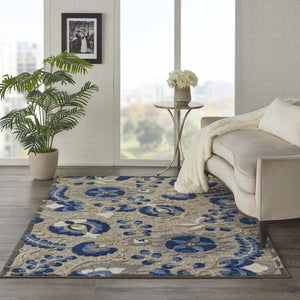 5' X 8' Blue And Gray Floral Indoor Outdoor Area Rug