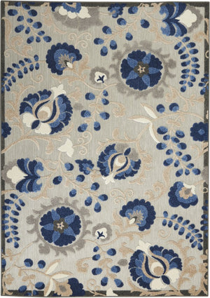 5' X 8' Blue And Gray Floral Indoor Outdoor Area Rug