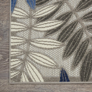 6' X 9' Blue And Gray Floral Indoor Outdoor Area Rug