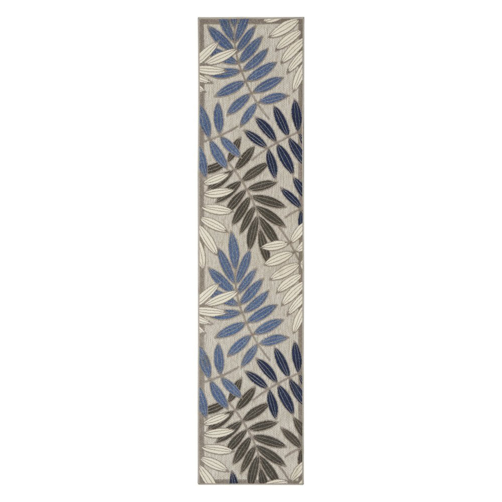 6' X 9' Blue And Gray Floral Indoor Outdoor Area Rug