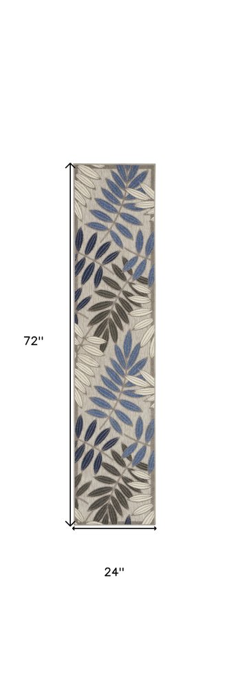 6' X 9' Blue And Gray Floral Indoor Outdoor Area Rug