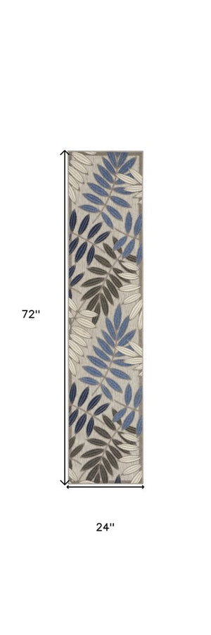 6' X 9' Blue And Gray Floral Indoor Outdoor Area Rug