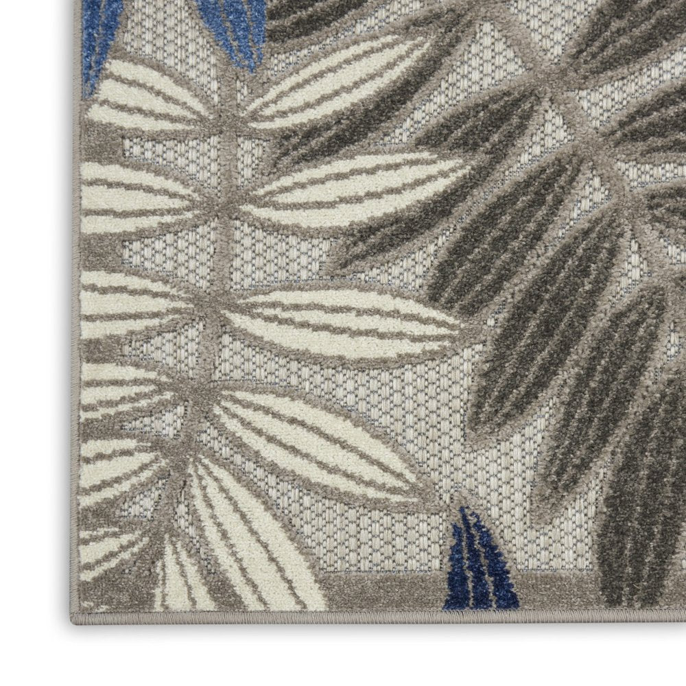 6' X 9' Blue And Gray Floral Indoor Outdoor Area Rug