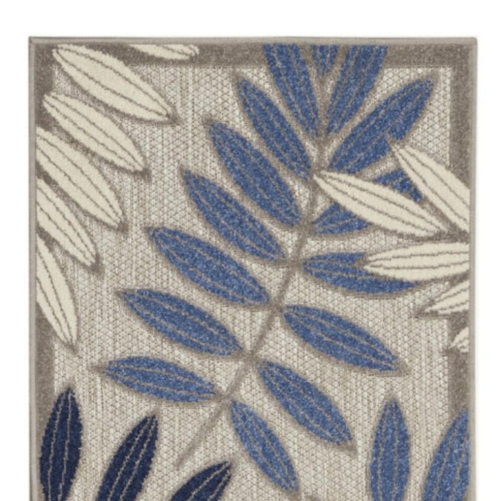 6' X 9' Blue And Gray Floral Indoor Outdoor Area Rug