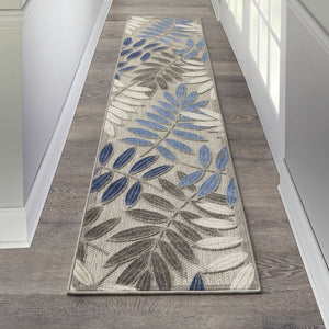 6' X 9' Blue And Gray Floral Indoor Outdoor Area Rug