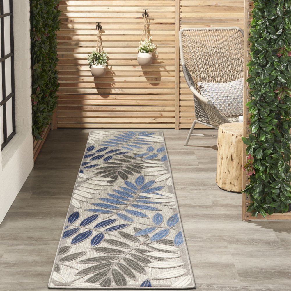 6' X 9' Blue And Gray Floral Indoor Outdoor Area Rug