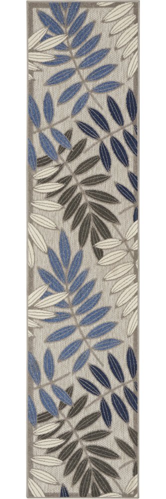 6' X 9' Blue And Gray Floral Indoor Outdoor Area Rug