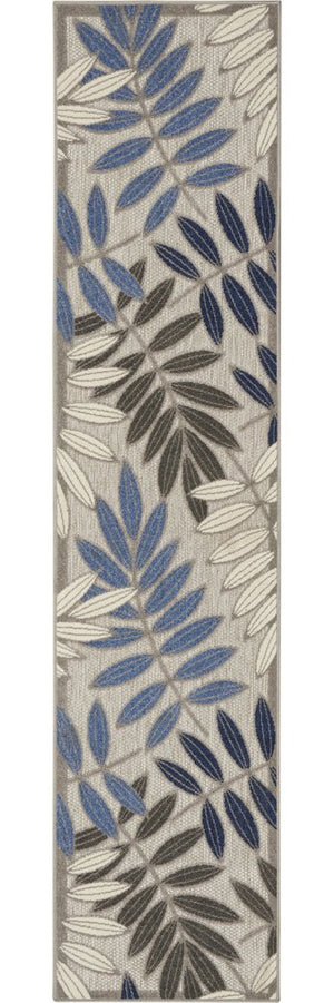 6' X 9' Blue And Gray Floral Indoor Outdoor Area Rug