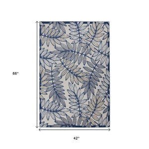 4' X 6' Ivory And Blue Floral Indoor Outdoor Area Rug