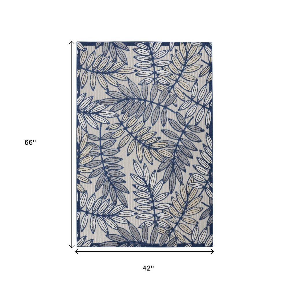 4' X 6' Ivory And Blue Floral Indoor Outdoor Area Rug