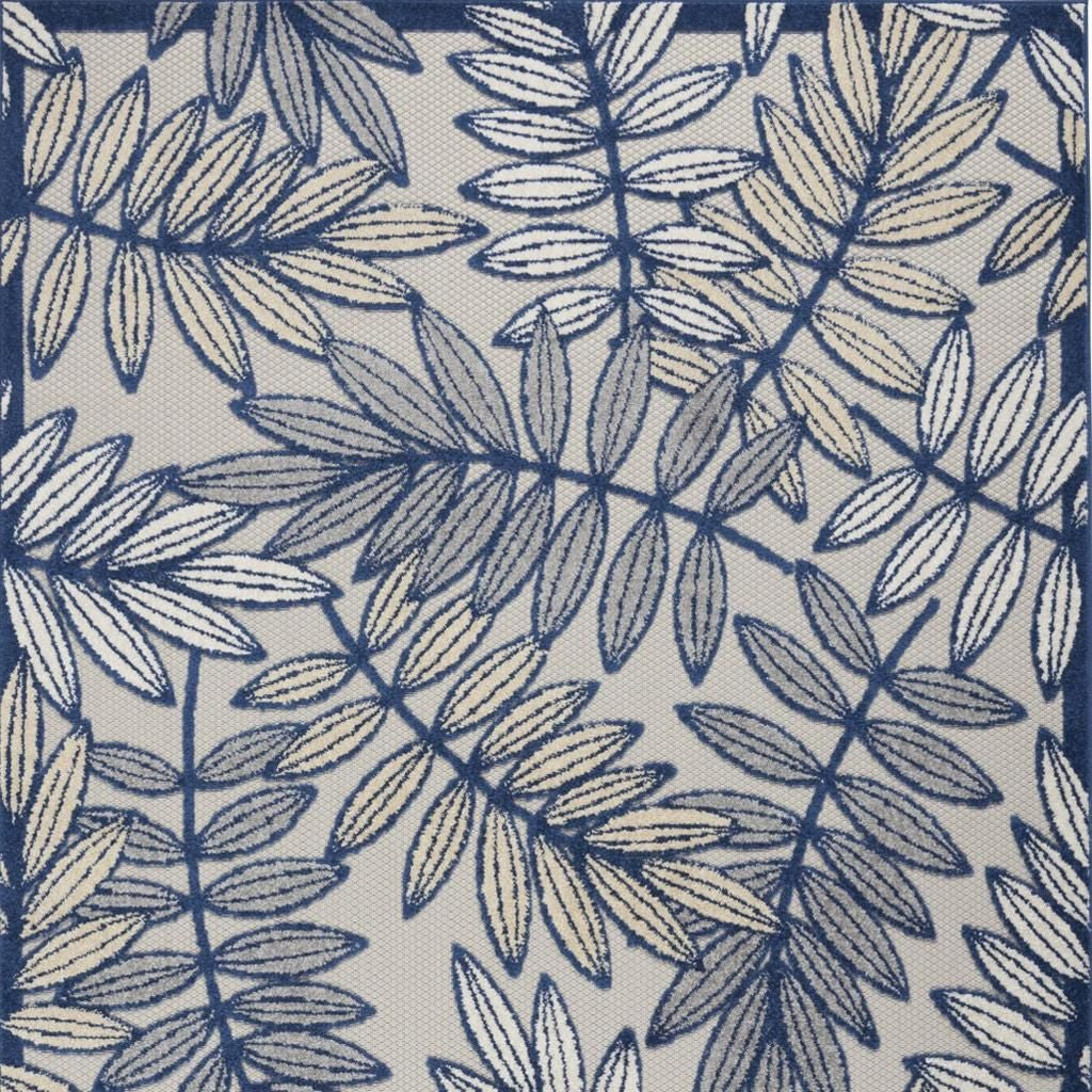 4' X 6' Ivory And Blue Floral Indoor Outdoor Area Rug