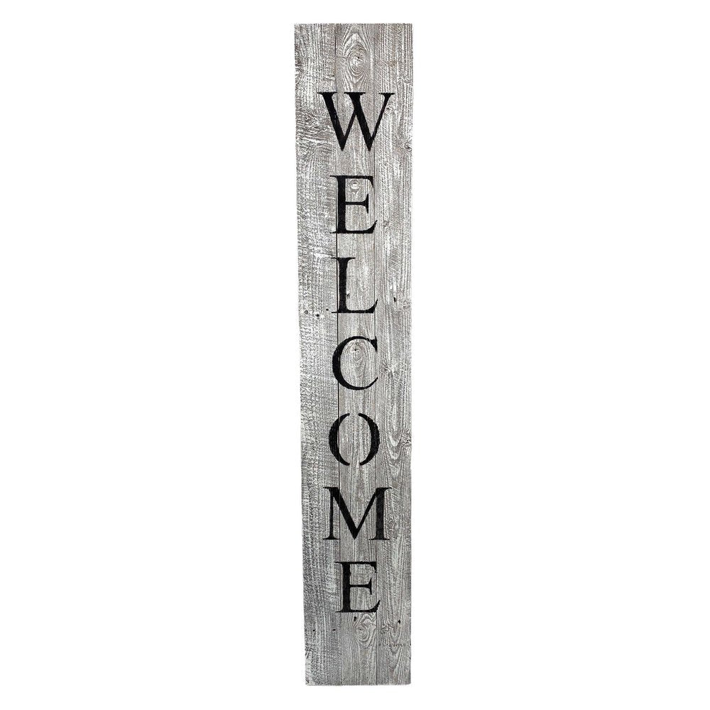 60" Whitewash And Black Solid Wood Welcome Porch Sign