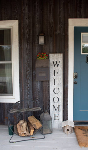 60" Whitewash And Black Solid Wood Welcome Porch Sign