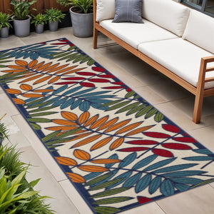 8' X 11' Ivory And Blue Floral Indoor Outdoor Area Rug