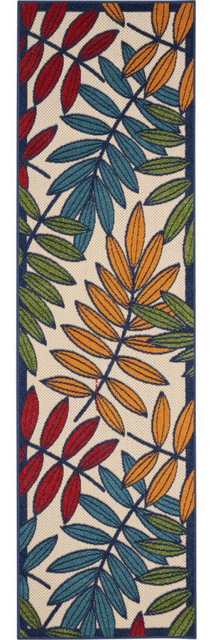 8' X 11' Ivory And Blue Floral Indoor Outdoor Area Rug