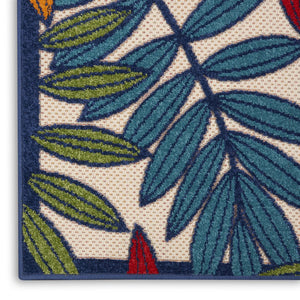 8' X 11' Ivory And Blue Floral Indoor Outdoor Area Rug