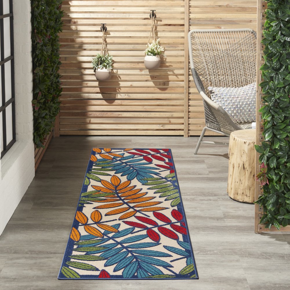 8' X 11' Ivory And Blue Floral Indoor Outdoor Area Rug