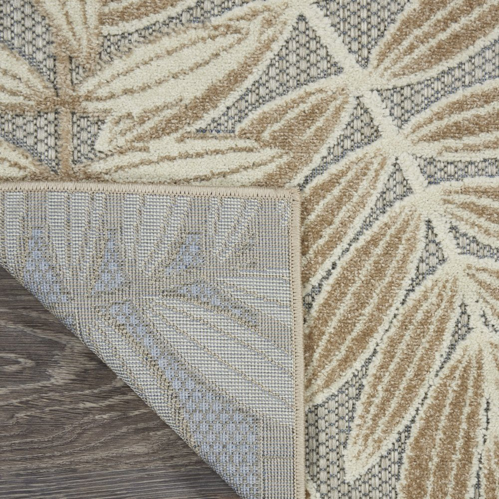 5' X 8' Beige Gray And Ivory Botanical Leaves Indoor Outdoor Area Rug