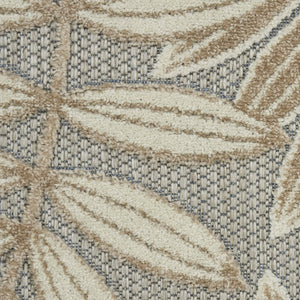 12' Gray And Ivory Floral Indoor Outdoor Runner Rug