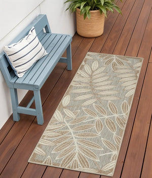 5' X 8' Beige Gray And Ivory Botanical Leaves Indoor Outdoor Area Rug