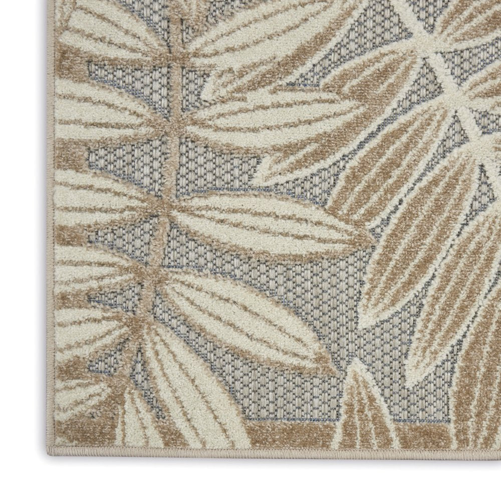 12' Gray And Ivory Floral Indoor Outdoor Runner Rug