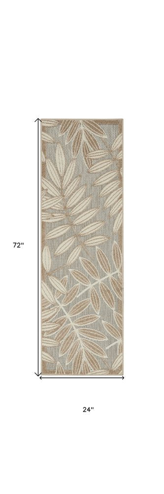 5' X 8' Beige Gray And Ivory Botanical Leaves Indoor Outdoor Area Rug
