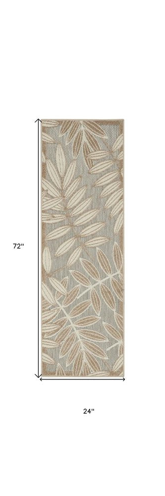 7' X 10' Gray And Ivory Floral Indoor Outdoor Area Rug