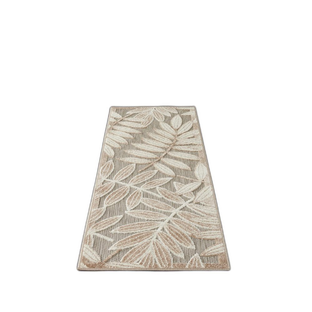 12' Gray And Ivory Floral Indoor Outdoor Runner Rug