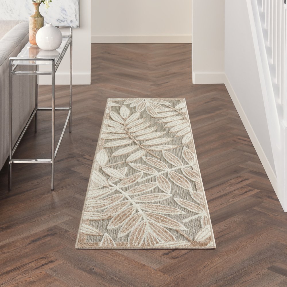 5' X 8' Beige Gray And Ivory Botanical Leaves Indoor Outdoor Area Rug