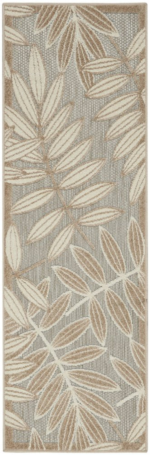 5' X 8' Beige Gray And Ivory Botanical Leaves Indoor Outdoor Area Rug