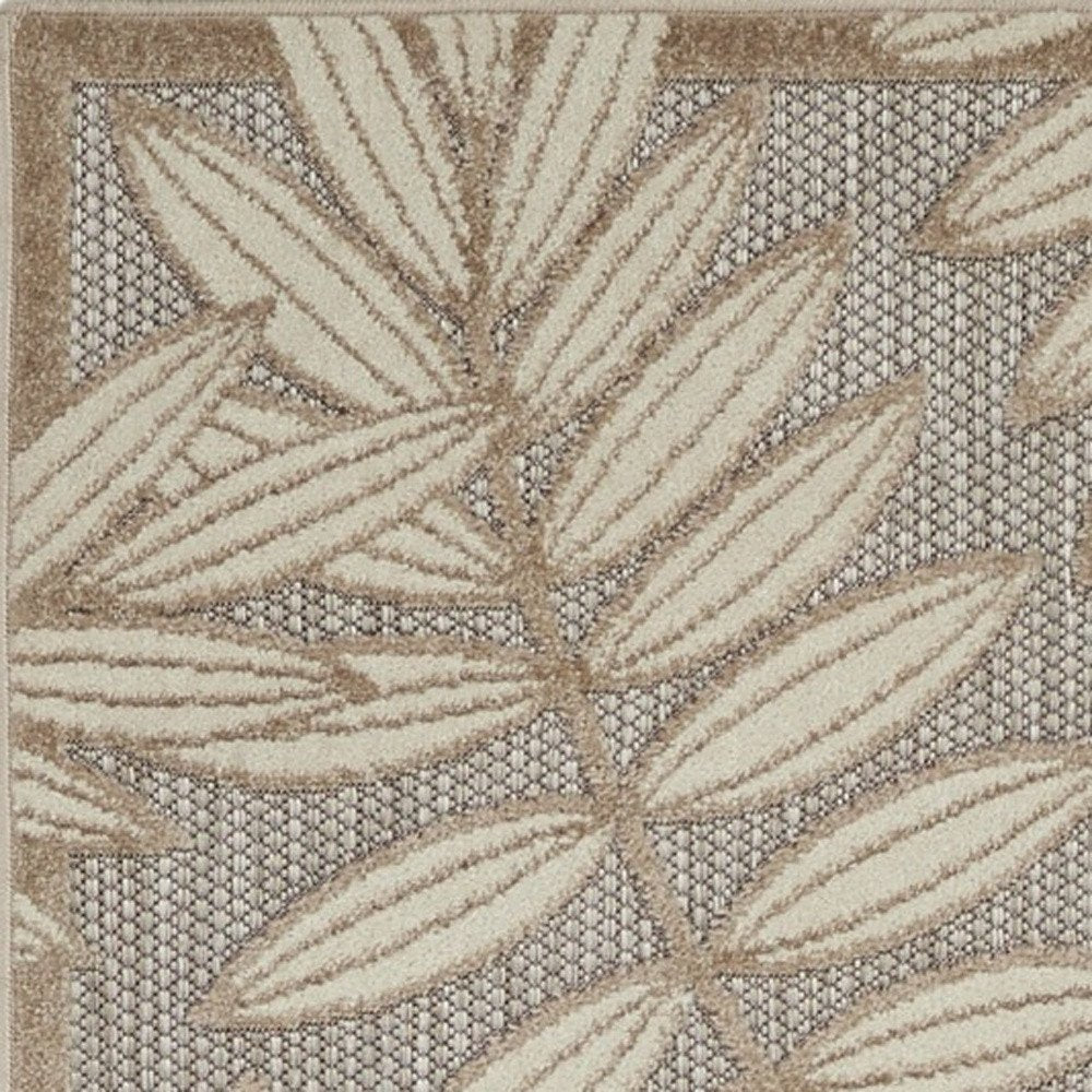 12' Gray And Ivory Floral Indoor Outdoor Runner Rug