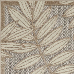 5' X 8' Beige Gray And Ivory Botanical Leaves Indoor Outdoor Area Rug