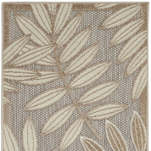 5' X 8' Beige Gray And Ivory Botanical Leaves Indoor Outdoor Area Rug