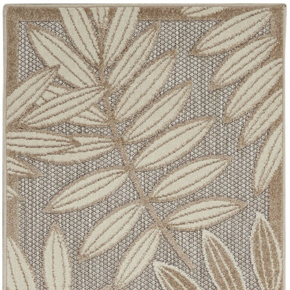 5' X 8' Beige Gray And Ivory Botanical Leaves Indoor Outdoor Area Rug