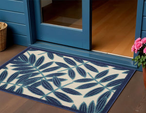 6' X 9' Blue And Ivory Floral Indoor Outdoor Area Rug
