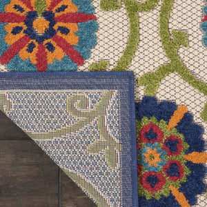 8' X 11' Ivory And Blue Indoor Outdoor Area Rug