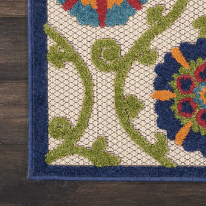 8' X 11' Ivory And Blue Indoor Outdoor Area Rug