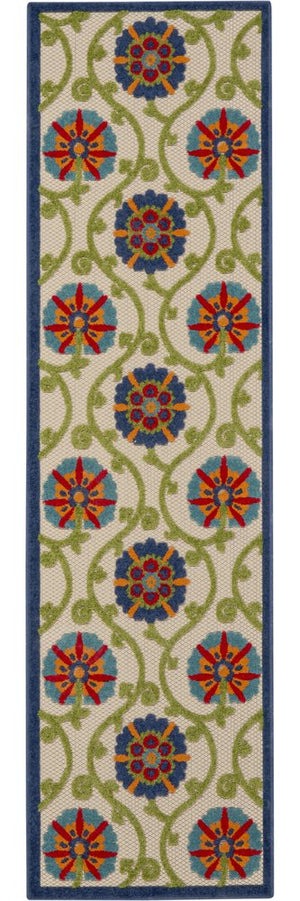 8' X 11' Ivory And Blue Indoor Outdoor Area Rug