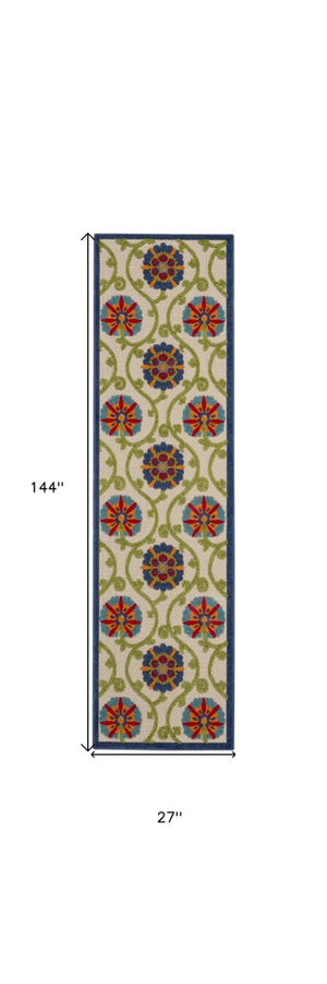 8' X 11' Ivory And Blue Indoor Outdoor Area Rug