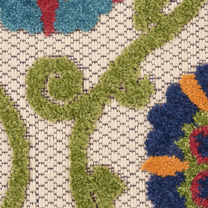 12' Ivory And Blue Indoor Outdoor Runner Rug