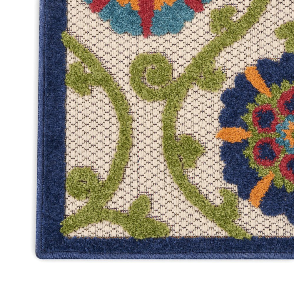 8' X 11' Ivory And Blue Indoor Outdoor Area Rug