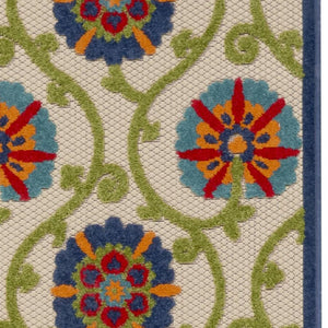 12' Ivory And Blue Indoor Outdoor Runner Rug