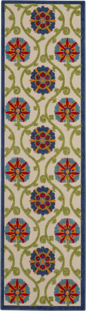 8' X 11' Ivory And Blue Indoor Outdoor Area Rug
