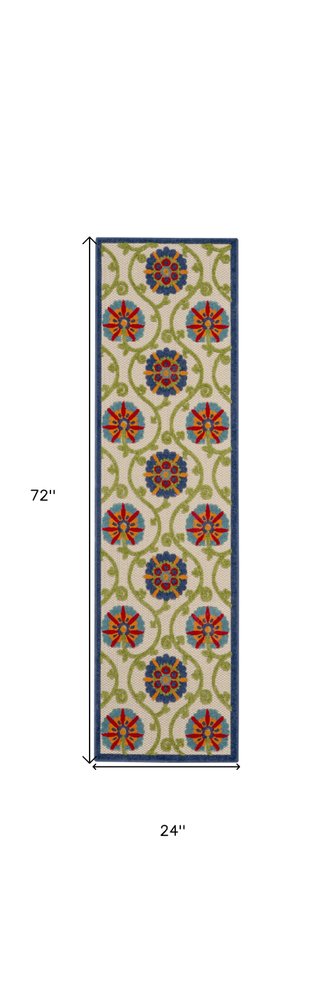 8' X 11' Ivory And Blue Indoor Outdoor Area Rug