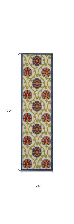 8' X 11' Ivory And Blue Indoor Outdoor Area Rug